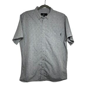 Molokai Surf Co Mens Gray Short Sleeve‎ Button Up Shirt Size L Fish Bone Print